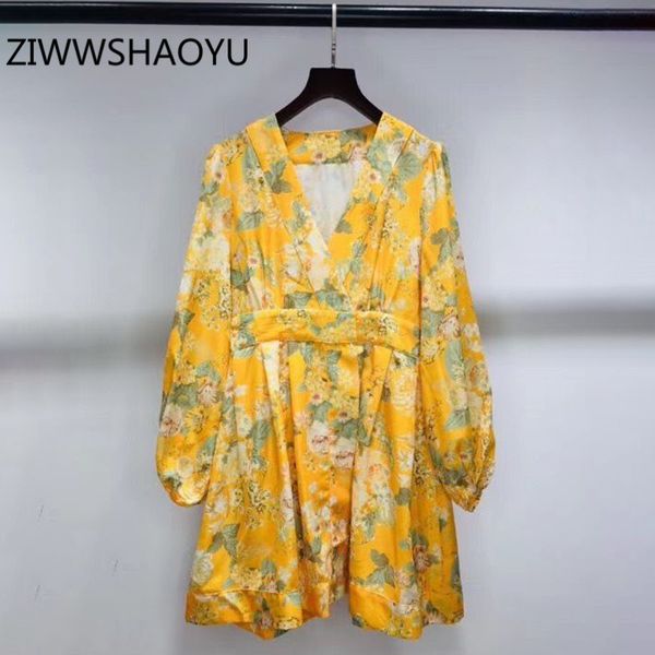 ziwwshaoyu autumn women yellow floral print v-neck dresses runway designer ladies long sleeve vintage holiday mini dress, Black;gray
ziwwshaoyu autumn women yellow floral print v-neck dresses runway designer ladies long sleeve vintage holiday mini dress, Black;gray