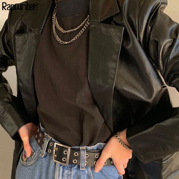 women's suits & blazers fashion pu black oversize ladies suit leather blazer women 2021 turn down collar long sleeve coat femme vintage, White;black
women's suits & blazers fashion pu black oversize ladies suit leather blazer women 2021 turn down collar long sleeve coat femme vintage, White;black