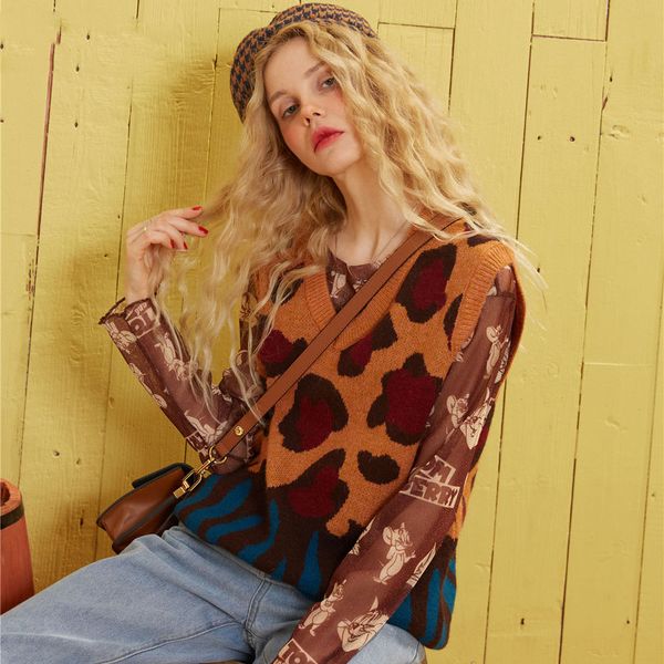 leopard print knit pullover women sweater vest 2020 spring new colorblock v neck sleeveless ladies casual daily, White
leopard print knit pullover women sweater vest 2020 spring new colorblock v neck sleeveless ladies casual daily, White