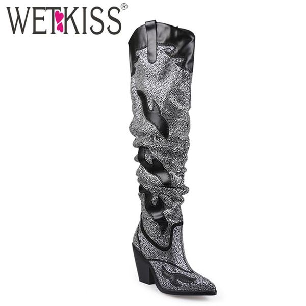 wetkiss luxury crystal over the knee boots women pointed toe thick high heels thigh high boot ladies party shoes woman 2020 new, Black
wetkiss luxury crystal over the knee boots women pointed toe thick high heels thigh high boot ladies party shoes woman 2020 new, Black