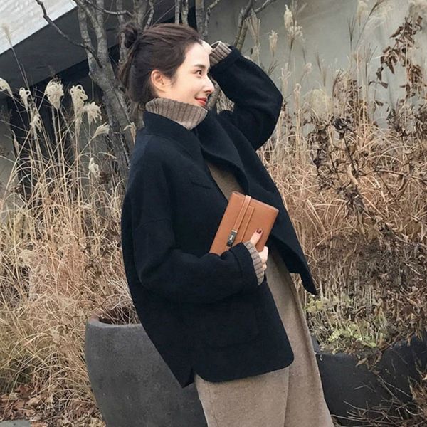 women wool coat jacket autumn winter woolen blend coat casual long sleeve korean fashion clothing for womens outwear coats, Black
women wool coat jacket autumn winter woolen blend coat casual long sleeve korean fashion clothing for womens outwear coats, Black