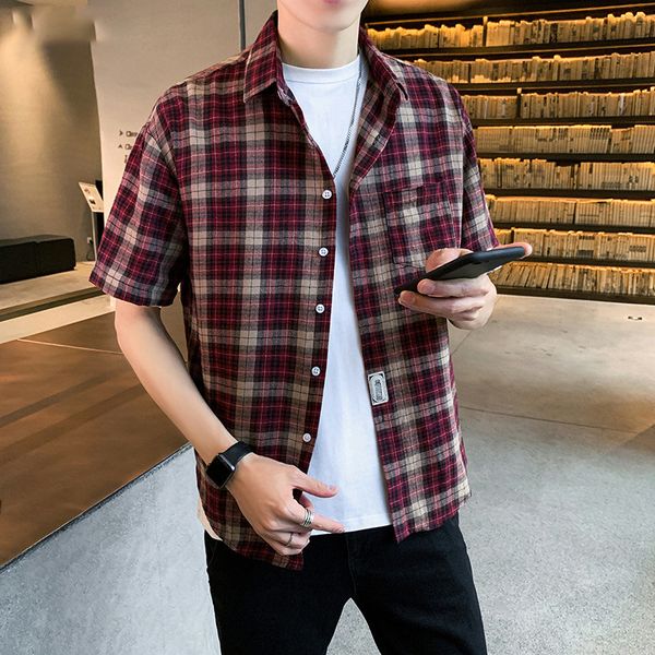 men's summer short sleeve fashion japan style plaid business casual shirts mens vintage breasted loose simple, White;black
men's summer short sleeve fashion japan style plaid business casual shirts mens vintage breasted loose simple, White;black