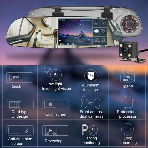 5.0 inch 140 degree ultra wide angle lens 1080p car dvr gps car rear view mirror monitor reverse camera driving recorder
5.0 inch 140 degree ultra wide angle lens 1080p car dvr gps car rear view mirror monitor reverse camera driving recorder