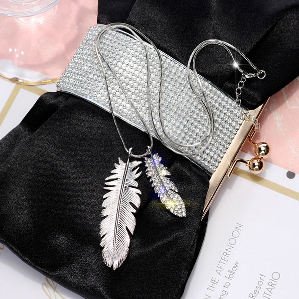 fyuan fashion sweater chain necklaces long necklace rhinestone feather shape pendant necklaces for women jewelry gift wholesale, Silver
fyuan fashion sweater chain necklaces long necklace rhinestone feather shape pendant necklaces for women jewelry gift wholesale, Silver
