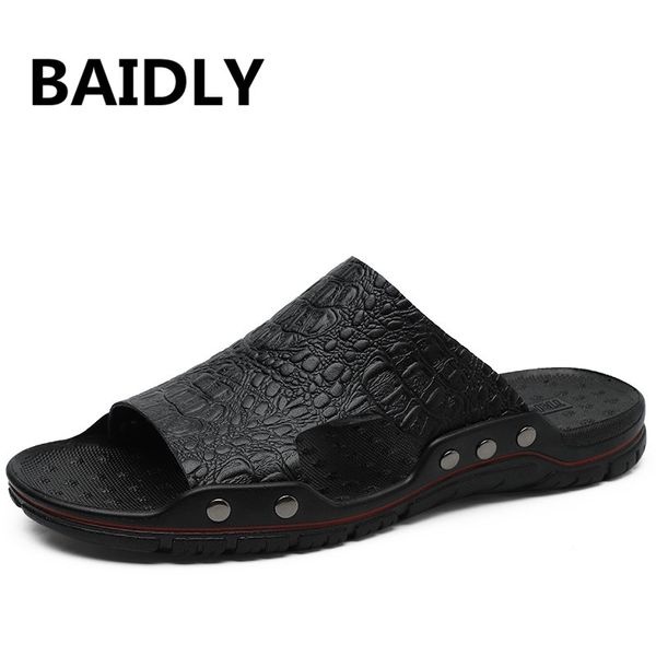 fashion men slippers leather men soft sandals summer outdoor breathable beach slides shoes flip flops male casual slippers, Black
fashion men slippers leather men soft sandals summer outdoor breathable beach slides shoes flip flops male casual slippers, Black