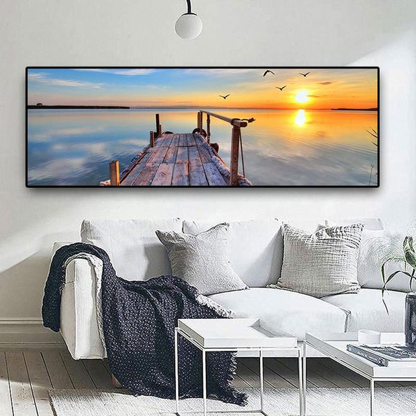 

Natural Wooden Bridge Sunset Landscape Wall Art Pictures Painting Wall Art for Living Room Home Decor (No Frame)
