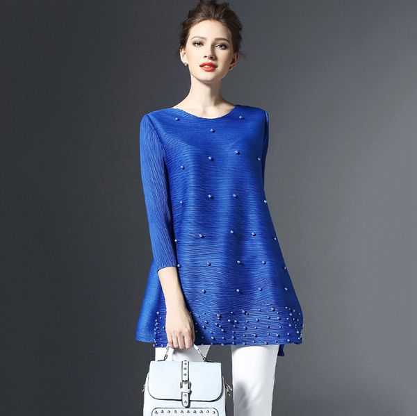 lanmrem 2020 summer fahion new pleated t-shirt for women three quarter sleeves loose beading casual round collar na948, White
lanmrem 2020 summer fahion new pleated t-shirt for women three quarter sleeves loose beading casual round collar na948, White