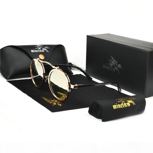 

mincl 2019 новая мода круглый металл панк очки мужские и женские очки марка дизайнер ретро солнцезащитные очки uv400 с коробкой nx, White;black