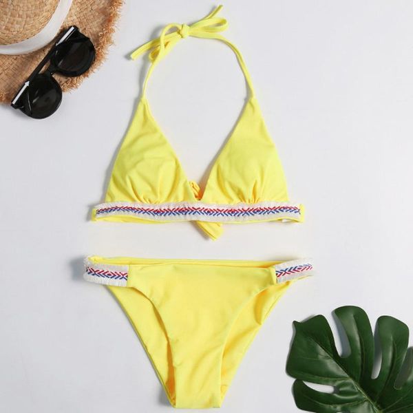 women's swimwear yellow bikini 2021 triangle bandage beach wear split swimsuit female high waist bathing suit micro set women, White;black
women's swimwear yellow bikini 2021 triangle bandage beach wear split swimsuit female high waist bathing suit micro set women, White;black