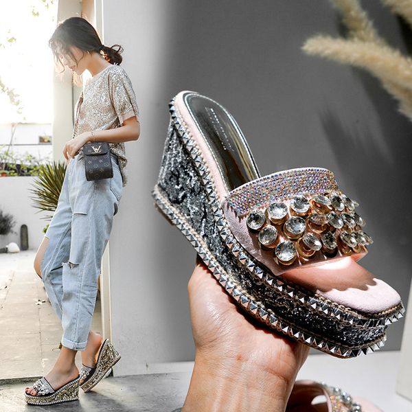 slippers women summer shoes woman 2020 platform glitter slides low heeled mules flock pantofle fashion square toe on a wedge, Black
slippers women summer shoes woman 2020 platform glitter slides low heeled mules flock pantofle fashion square toe on a wedge, Black