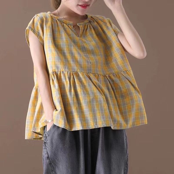 summer new short cotton and linen plaid shirt v-neck shirt female casual all-match 202, White
summer new short cotton and linen plaid shirt v-neck shirt female casual all-match 202, White
