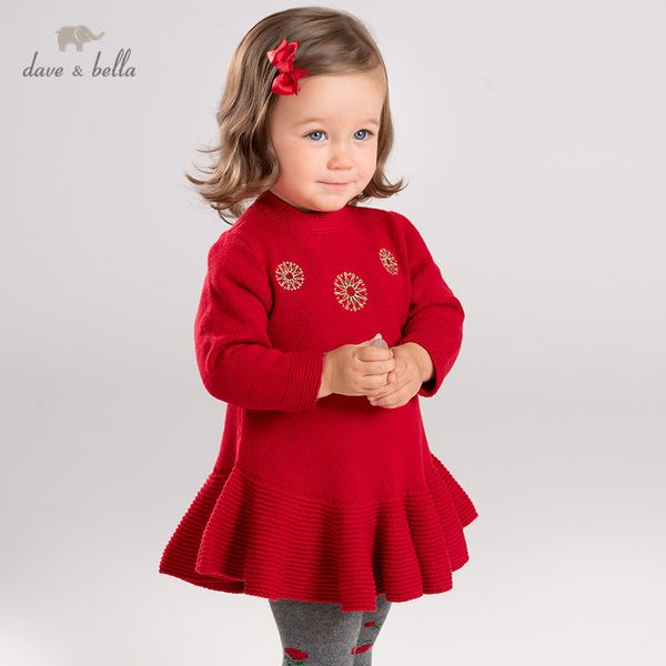 db11854 dave bella winter baby girl's princess ruched sweater dress children party dress kids infant lolita clothes, Red;yellow
db11854 dave bella winter baby girl's princess ruched sweater dress children party dress kids infant lolita clothes, Red;yellow