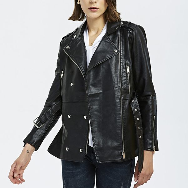 motorcycle faux leather coat for women slim-fit double-breasted jacket coat with belt streetwear spring autumn pu jacket outwear, Black
motorcycle faux leather coat for women slim-fit double-breasted jacket coat with belt streetwear spring autumn pu jacket outwear, Black