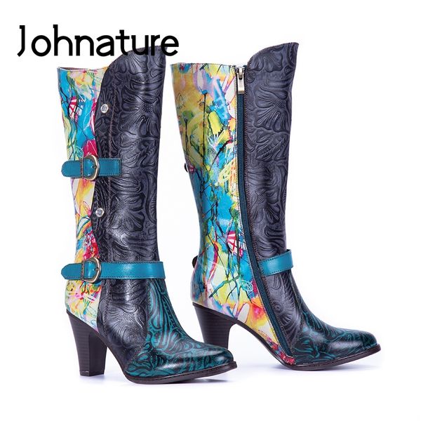 johnature 2020 new winter high heel boots genuine leather pointed toe zip women shoes hand-painted sewing leisure platform boots, Black
johnature 2020 new winter high heel boots genuine leather pointed toe zip women shoes hand-painted sewing leisure platform boots, Black