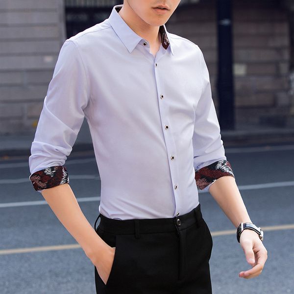 men's shirt men's fashion solid color slim shirt business dress lapel single breasted, White;black
men's shirt men's fashion solid color slim shirt business dress lapel single breasted, White;black
