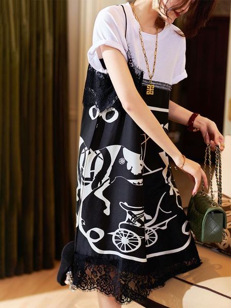 large women's fashion suspender fake two long dresses 2020 summer fat sister waist show thin short sleeve one-piece dress, Black;gray
large women's fashion suspender fake two long dresses 2020 summer fat sister waist show thin short sleeve one-piece dress, Black;gray
