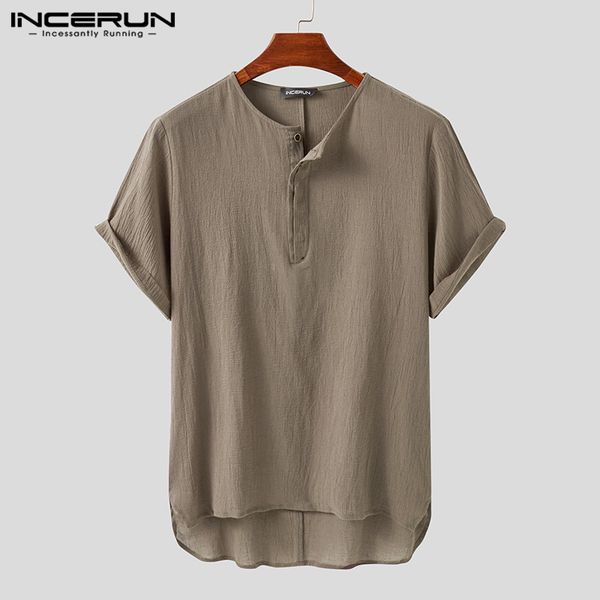 men's casual shirts incerun 2021 solid color men shirt short sleeve o neck harajuku leisure vintage summer cotton camisas, White;black
men's casual shirts incerun 2021 solid color men shirt short sleeve o neck harajuku leisure vintage summer cotton camisas, White;black