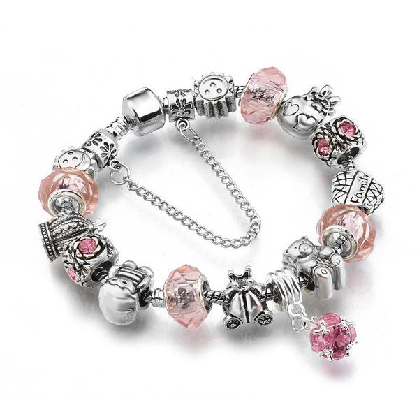 gd 18-20cm 925 silver charms fit for european bracelet charm bead accessories diy wedding jewelry charm bracelet with box, Golden;silver