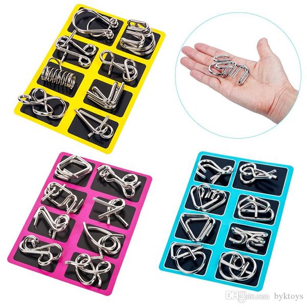 8pcs/set metal wire puzzle steel lock puzzles brain teaser game iq intelligence toy for children adults kids gift 
8pcs/set metal wire puzzle steel lock puzzles brain teaser game iq intelligence toy for children adults kids gift