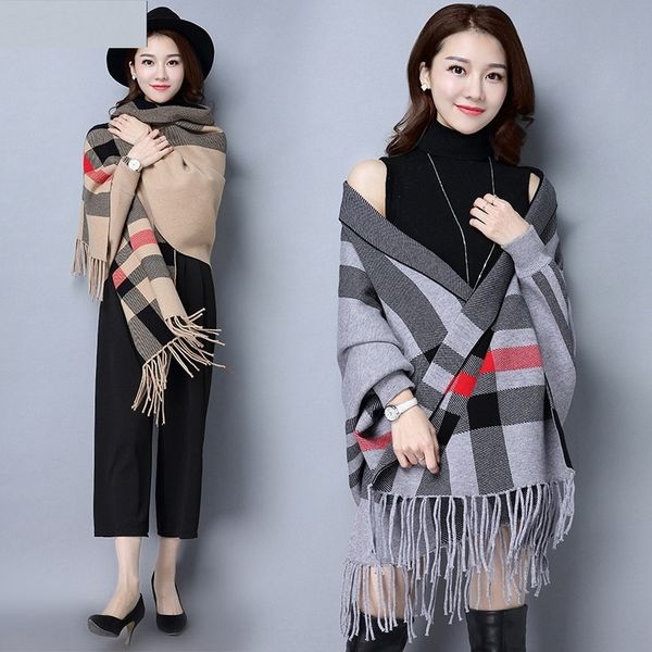 2020 new cloak sweater coat sweatertassel cloak shawl all-match knitted cardigan women's korean style bat plaid sweater coat, White;black
2020 new cloak sweater coat sweatertassel cloak shawl all-match knitted cardigan women's korean style bat plaid sweater coat, White;black