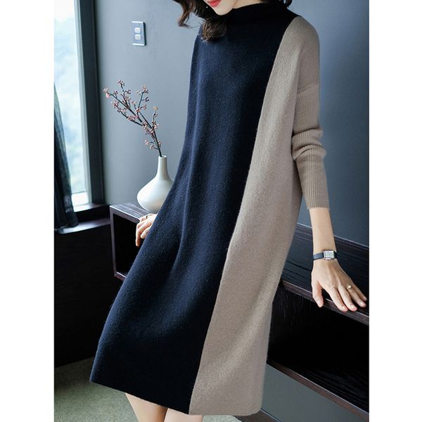 fashion turtle neck autumn knitted sweater dress casual women long pullover winter patchwork sweater warm elastic turtleneck dress, Black;gray
fashion turtle neck autumn knitted sweater dress casual women long pullover winter patchwork sweater warm elastic turtleneck dress, Black;gray