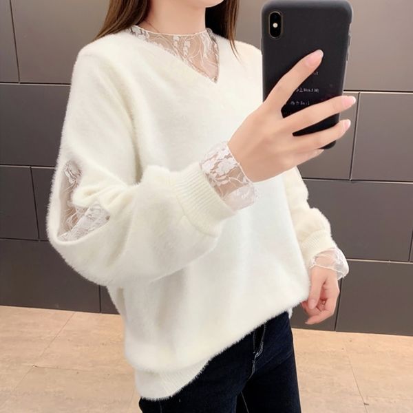 shr0j 2020 autumn new online celebrity autumn and winter lace coat lace v-neck shirt base shirt mink velvet sweater women's loose outer, White;black
shr0j 2020 autumn new online celebrity autumn and winter lace coat lace v-neck shirt base shirt mink velvet sweater women's loose outer, White;black