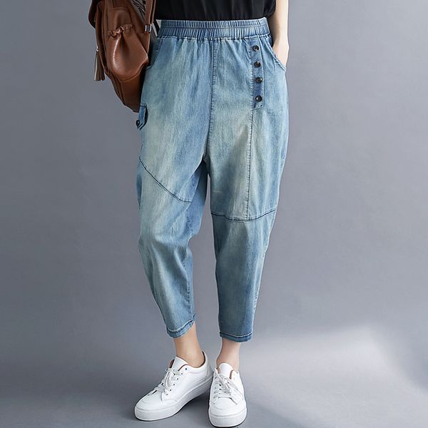 women jeans elastic waist large summer 2020 casual pockets capri loose harem pants fashion women denim trousers, Blue
women jeans elastic waist large summer 2020 casual pockets capri loose harem pants fashion women denim trousers, Blue