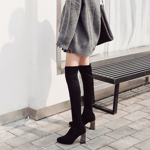 2020 new long tube elastic women's boots autumn and winter socks boots, Black
2020 new long tube elastic women's boots autumn and winter socks boots, Black