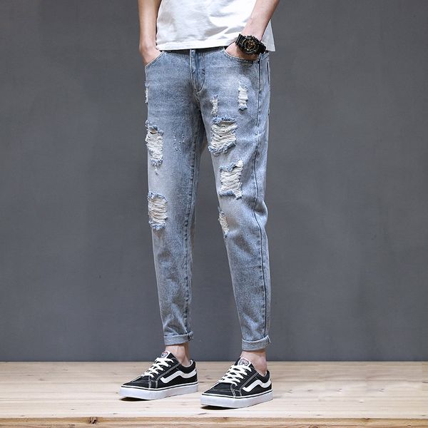 wholesale 2020 teenagers ripped hole jeans men's summer thin korean trendy slim feet broken holes beggar casual wild denim pants, Blue
wholesale 2020 teenagers ripped hole jeans men's summer thin korean trendy slim feet broken holes beggar casual wild denim pants, Blue