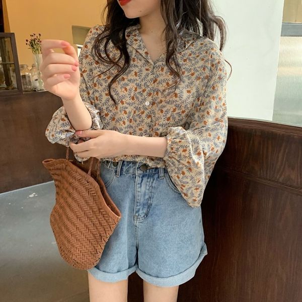 2020 summer design sense niche floral women's flower shirt shirtkorean style slimming long sleeve thin shirt 17916, White
2020 summer design sense niche floral women's flower shirt shirtkorean style slimming long sleeve thin shirt 17916, White