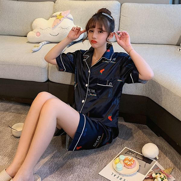 summer single women's new style pajamas short sleeve shorts cardigan imitated silk fabric viscose home wear two-pi, Black;red
summer single women's new style pajamas short sleeve shorts cardigan imitated silk fabric viscose home wear two-pi, Black;red