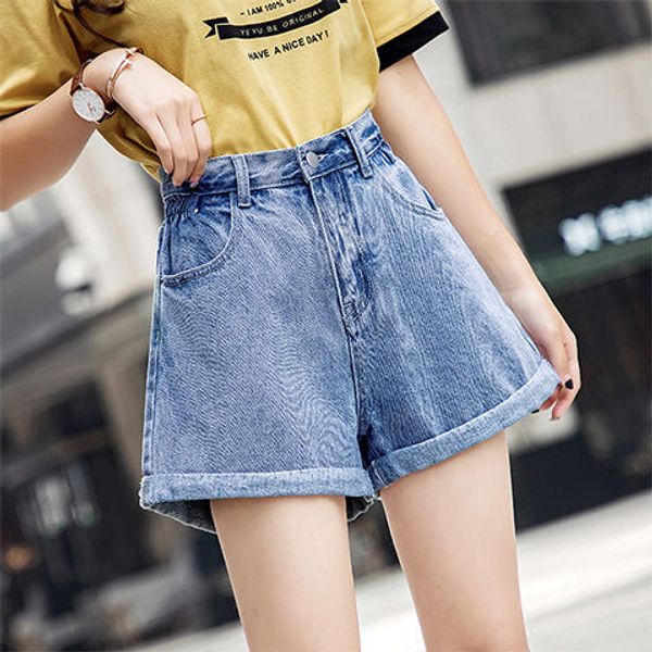 women summer turnup-edge denim shorts girl's fashion casual elastic high waist preppy slim wide leg loose shorts black white, White;black
women summer turnup-edge denim shorts girl's fashion casual elastic high waist preppy slim wide leg loose shorts black white, White;black