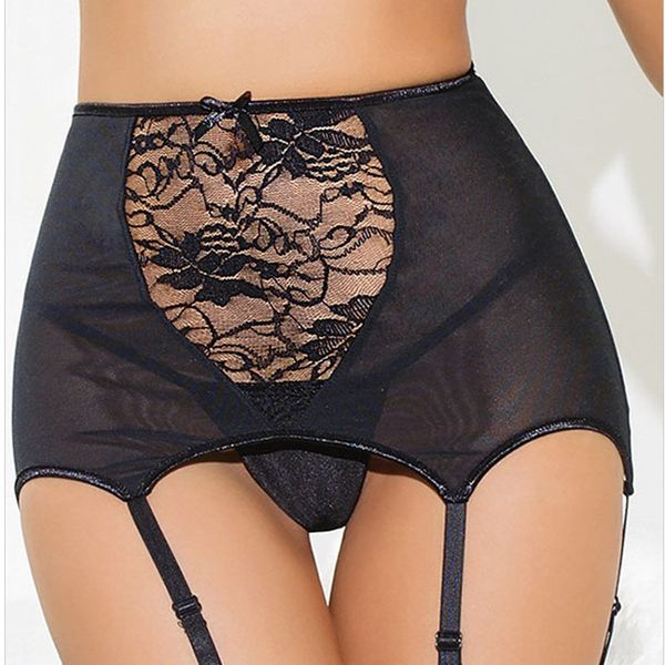 underwear mesh perspective hollow-out lace non-slip large size garter underwear jacquard lace jacquard, Black;white