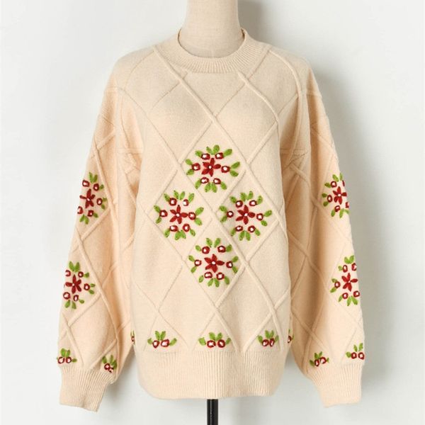 designer knitted sweater for women o neck geometry diamond embroidered long sleeve loose knitted pullovers, White;black
designer knitted sweater for women o neck geometry diamond embroidered long sleeve loose knitted pullovers, White;black