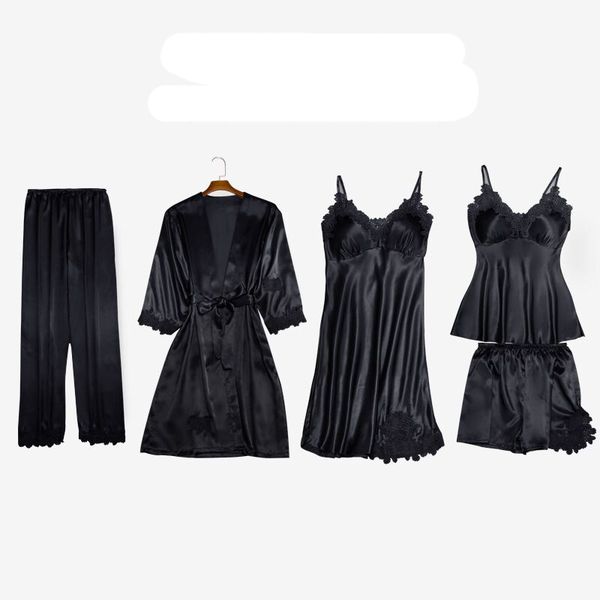 women's sleepwear pajamas silk satin 5pcs pajama set pyjamas lingerie lace pijama autumn winter home clothes, Black;red
women's sleepwear pajamas silk satin 5pcs pajama set pyjamas lingerie lace pijama autumn winter home clothes, Black;red