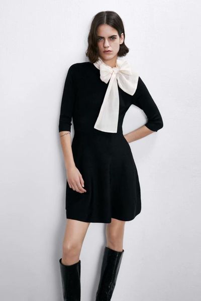 2020 spring summer new bow decoration stitching black zaraing women dress sheining female dress vintage plus size c9877, Black;gray
2020 spring summer new bow decoration stitching black zaraing women dress sheining female dress vintage plus size c9877, Black;gray