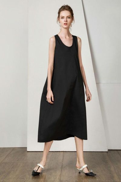 la.tendre 2020 summer a-line loose casual black solid elegant women dresses sleeveless plus size o-neck women's clothing, Black;gray
la.tendre 2020 summer a-line loose casual black solid elegant women dresses sleeveless plus size o-neck women's clothing, Black;gray