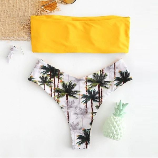 women bikini set strapless print plant swimwear bathing push up swimsuit fashion beachwear cintura alta, White;black
women bikini set strapless print plant swimwear bathing push up swimsuit fashion beachwear cintura alta, White;black