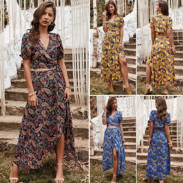 women boho print v neck short sleeve lace-up crop and long skirts beach maxi split skirts suit, White
women boho print v neck short sleeve lace-up crop and long skirts beach maxi split skirts suit, White