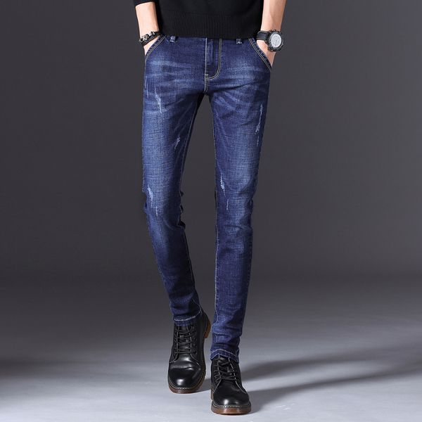 2020 stylish casual straight slim jeans for men long pants for male, Blue