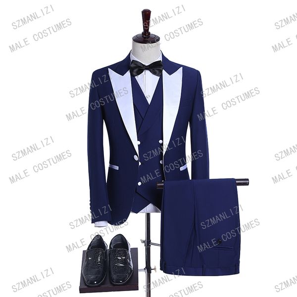 men's suits & blazers 2021 mens fashion white peaked lapel 3 pieces set blue wedding groom male dress party tuxedo man, White;black
men's suits & blazers 2021 mens fashion white peaked lapel 3 pieces set blue wedding groom male dress party tuxedo man, White;black