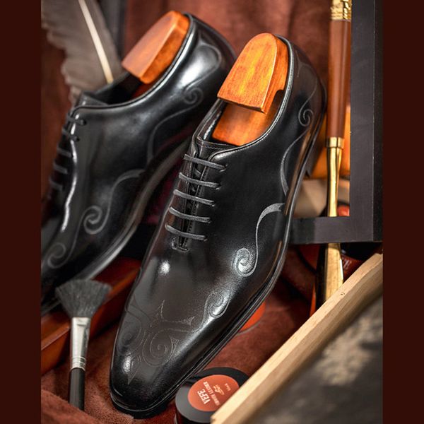 italian shoes men genuine leather shoes mens business dress suit quality bullock burgundy laces wedding, Black