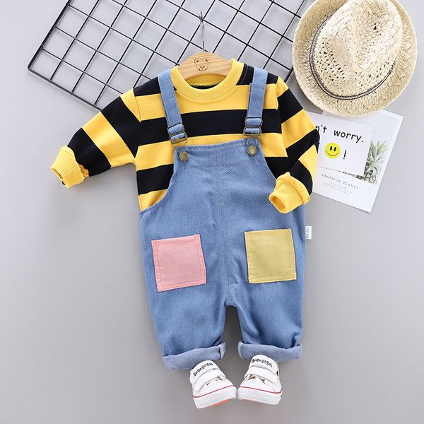 clothing sets children's 2021 autumn baby boy big striped long-sleeved bottoming shirt denim pant two-piece girl casual suit, White
clothing sets children's 2021 autumn baby boy big striped long-sleeved bottoming shirt denim pant two-piece girl casual suit, White