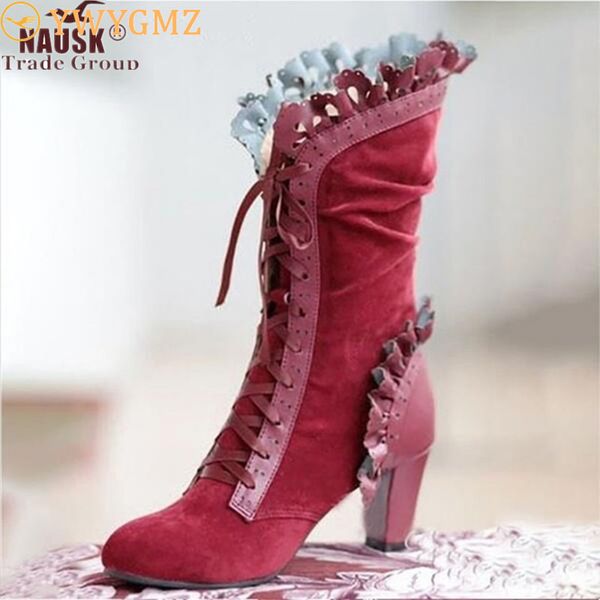boots nausk women's mid calf ladies lace up high heels female shoes woman ruffle flock retro women elegant footwear, Black
boots nausk women's mid calf ladies lace up high heels female shoes woman ruffle flock retro women elegant footwear, Black