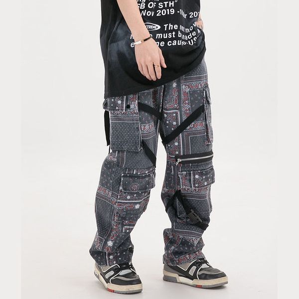 men's jeans 20ss high street ribbons cashew flower print pants harajuku loose streamer zipper retro denim trousers men and women, Blue
men's jeans 20ss high street ribbons cashew flower print pants harajuku loose streamer zipper retro denim trousers men and women, Blue