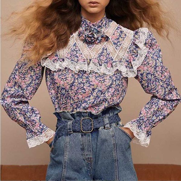 7.25 2020 new women's fashion stand collar lace patchwork ruffles floral print puff sleeve cotton blouse shirt female, White
7.25 2020 new women's fashion stand collar lace patchwork ruffles floral print puff sleeve cotton blouse shirt female, White