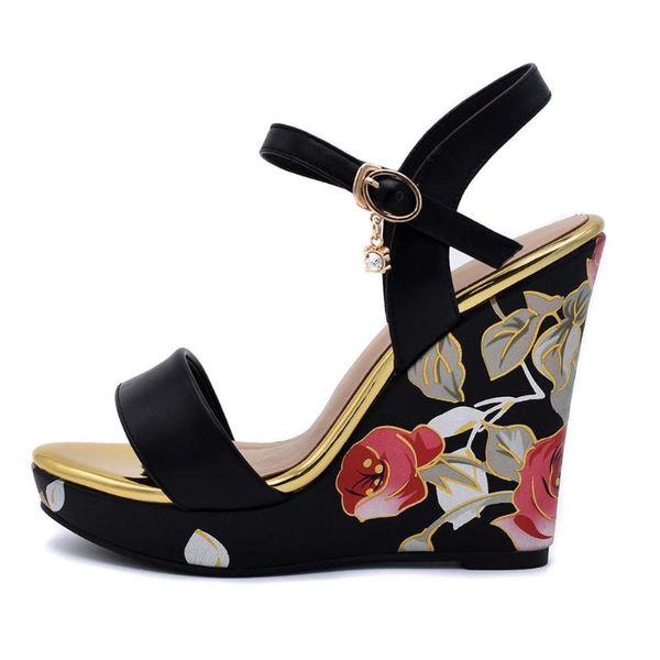 fashion flowers print big size 34-42 ankle-strap summer sandals leisure wedge high heels party women's shoes, Black
fashion flowers print big size 34-42 ankle-strap summer sandals leisure wedge high heels party women's shoes, Black