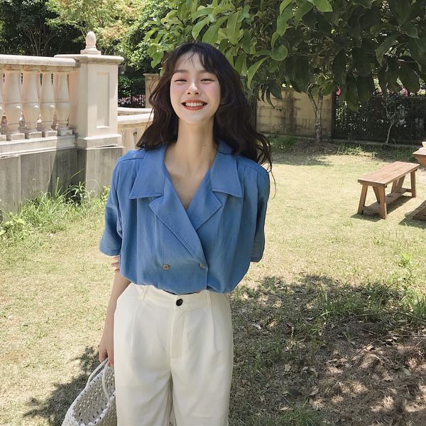 2020 women's suit collar and shirt shorts thin short-sleeved shirt + wide leg shorts, Gray
2020 women's suit collar and shirt shorts thin short-sleeved shirt + wide leg shorts, Gray