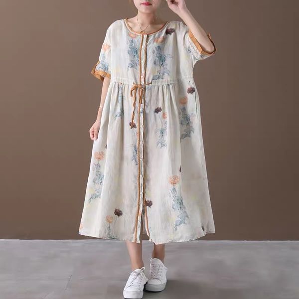 new 2020 summer foreign-style women's cotton and linen women's printing fight receiving waist light bottoming dress, Black;gray
new 2020 summer foreign-style women's cotton and linen women's printing fight receiving waist light bottoming dress, Black;gray