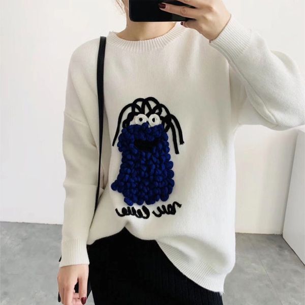 scgmj утолщенного пуловера пальто свитер свитера женских свободных внешний износ 2019 осенью и зимой новая тяжелая промышленность трехмерног, White;black 
scgmj утолщенного пуловера пальто свитер свитера женских свободных внешний износ 2019 осенью и зимой новая тяжелая промышленность трехмерног, White;black